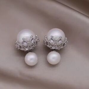 Classic Pearl Crown Crystal Earrings